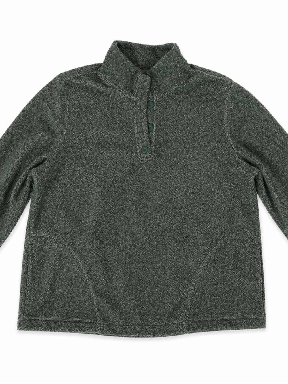Eddie Bauer Women’s Pullover Large Green Mock Neck Button Fleece Outdoor Sweater